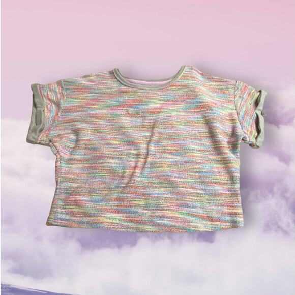 Saturday Sunday by Anthropologie Rainbow Gray Knit Cropped Sweatshirt Size Med - Picture 1 of 12